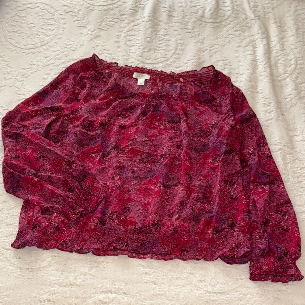 Gently Loved LOFT Vibrant Colorful Sheer Off Shoulder Blouse